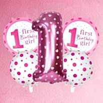 1 Yaş Pembe Benekli 5 Li Set Folyo Balon