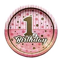 Bırthday 1 Yaş Tabak (Pembe)