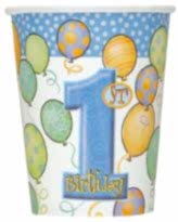 First Birthday Balloons Blue Bardak ( 8 Ad )